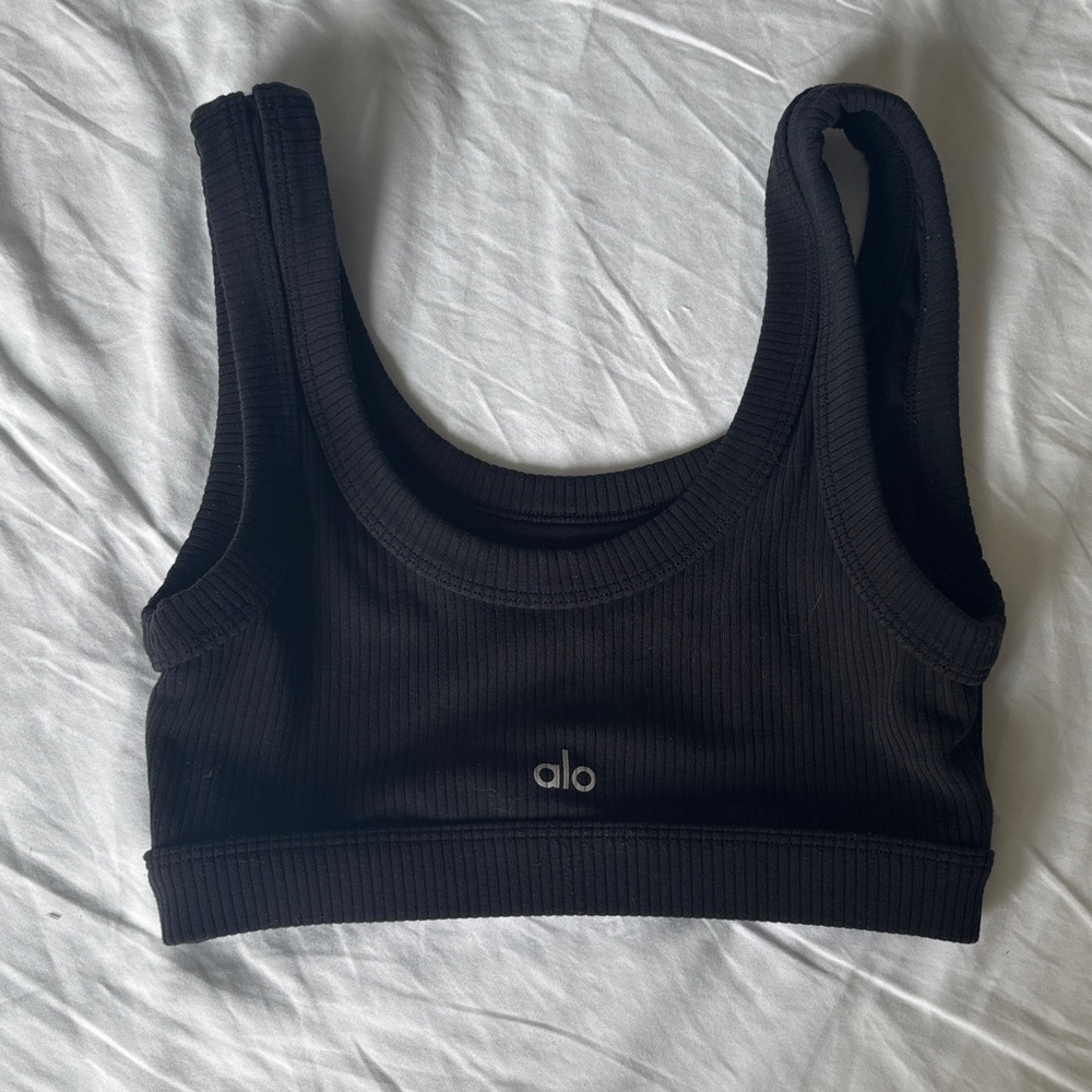 ALO Yoga Black Ribbed Activewear Top